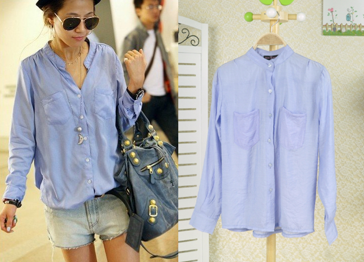 free shipping Sisouhor casual loose solid color stand collar shirt female long-sleeve - 316