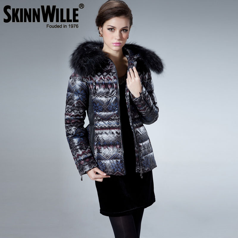 Free shipping,SkinnWille 2012 fashion plus size shitsuke large fur collar high quality down coat female,Drop shipping