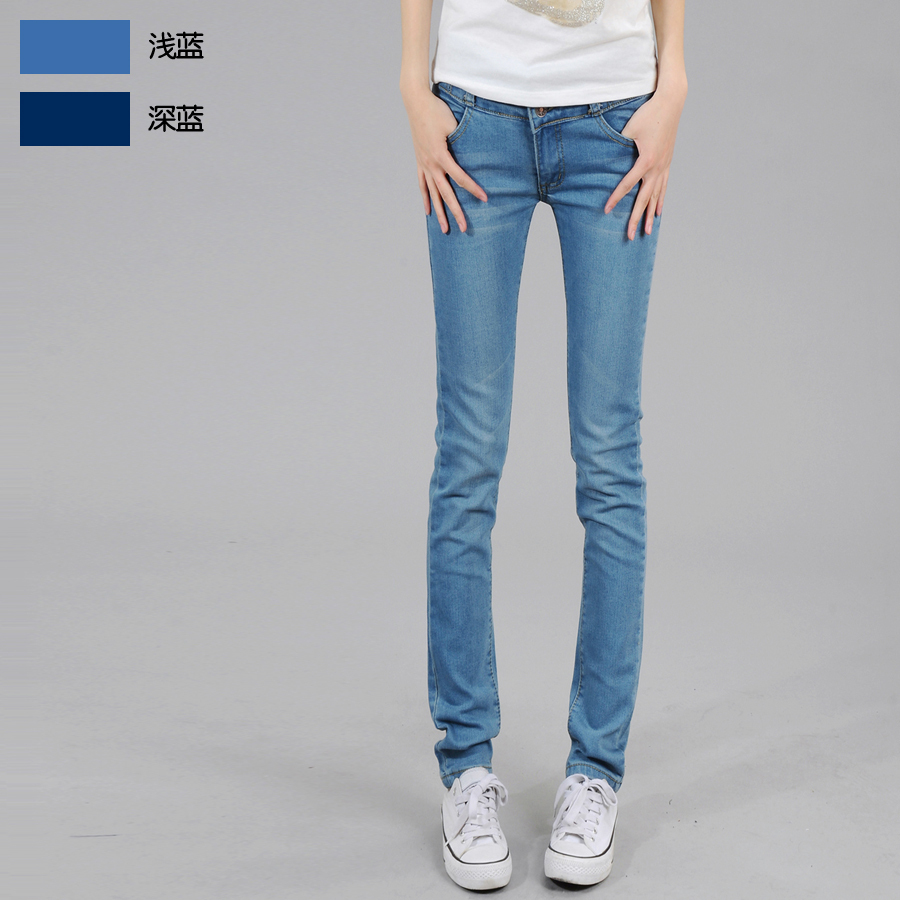 Free shipping Skinny pants pencil pants jeans slim breasted water wash 2013 button thin