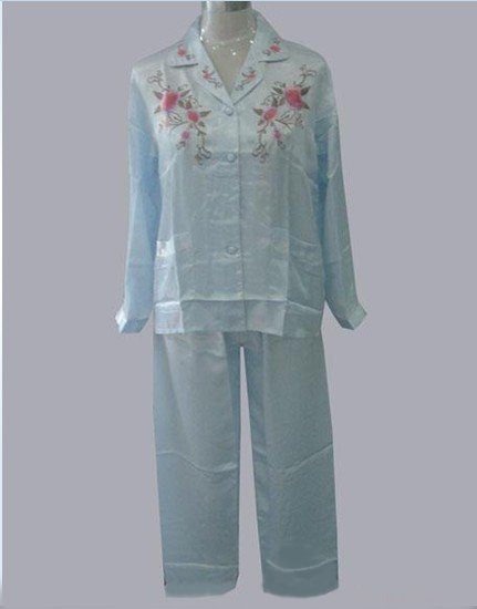 Free Shipping sky Blue Women's Pyjama Robe Faux Silk 2pc Nightwear Robe Bath Gown Wholesale Retail S M L XL XXL 0851-3