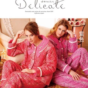 Free Shipping  sleepwear coral fleece thickening women's cotton-padded lounge set z3624