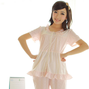 Free Shipping Sleepwear  female knitted lounge set summer short-sleeve cotton 4218