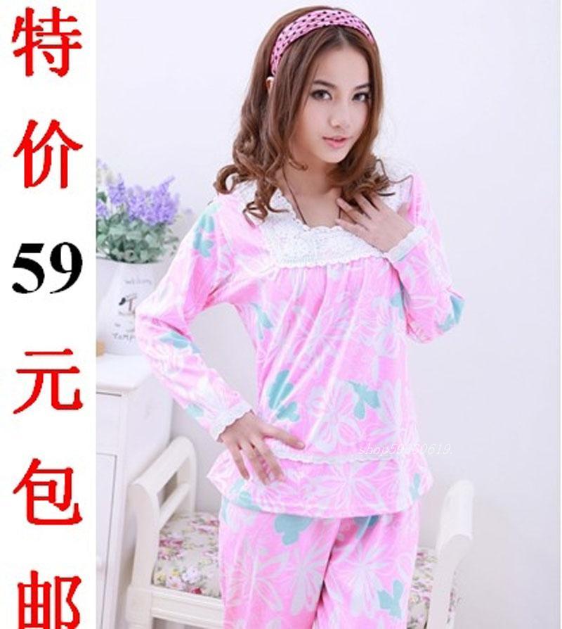 free shipping Sleepwear female spring and autumn 100% cotton lounge long-sleeve 2012 h256 dropshipping