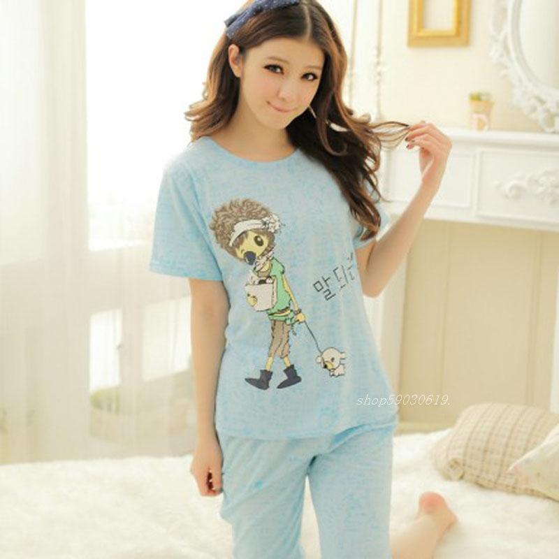 free shipping Sleepwear female summer 100% cotton short-sleeve shorts 100% cotton lounge twinset a450