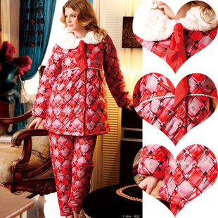 Free Shipping  sleepwear lounge winter women's thickening cotton-padded set m3634