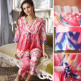 Free Shipping Sleepwear spring 100% cotton noble women's long-sleeve set lounge m6744