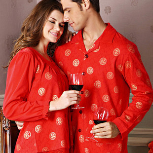 Free Shipping Sleepwear  spring red lovers lounge sleepwear Z10288