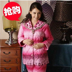 Free Shipping Sleepwear winter women's thickening coral fleece cotton-padded set Z4188