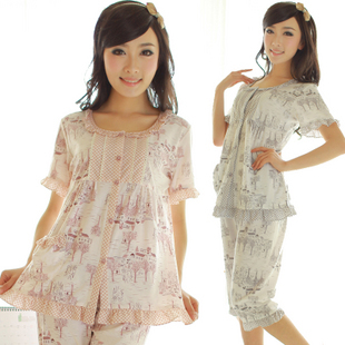 Free Shipping Sleepwear women's summer short-sleeve 100% cotton knitted lounge 4131 Sleep & Lounge