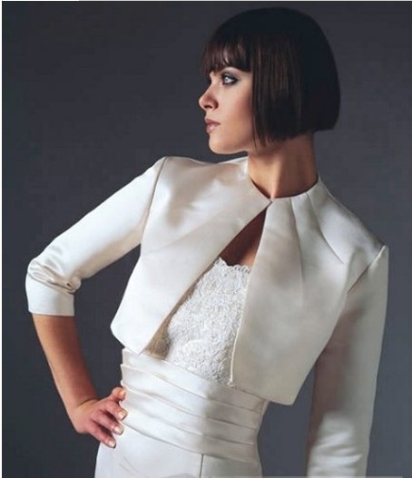 Free Shipping Sleeves Satin Jacket/Coat Bridal Bolero for Women Wedding Jackets / Wraps Custom Made Free Shipping