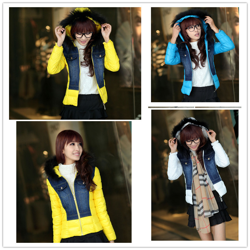 Free shipping Slim formal fashion women's unique denim colorant match thickening wadded jacket /cotton-padded jacket