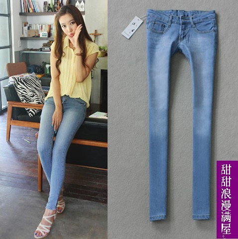 Free Shipping Slim legs 2013 butt-lifting light blue denim trousers skinny pants pencil pants 431101 wholesale