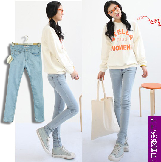 Free Shipping Slim legs 2013 butt-lifting light blue denim trousers skinny pants pencil pants 885001 wholesale