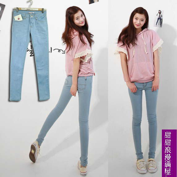 Free Shipping Slim legs 2013 butt-lifting light blue thin denim trousers skinny pants pencil pants 88203