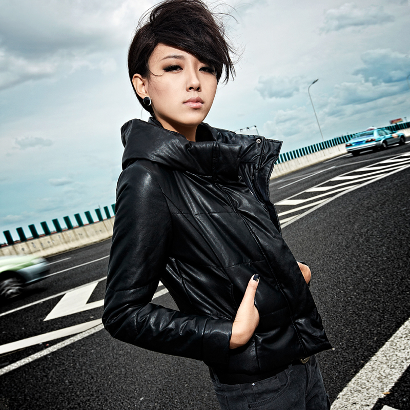 free shipping Slim short design chromophous leather wadded jacket 11g4221