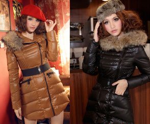 Free shipping- slim white duck down jacket large fur collar medium-long down coat women's winter coat