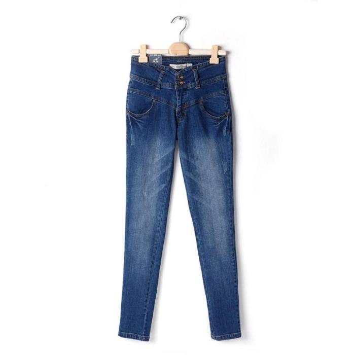 Free shipping slim women's vintage double-waisted denim trousers jeans