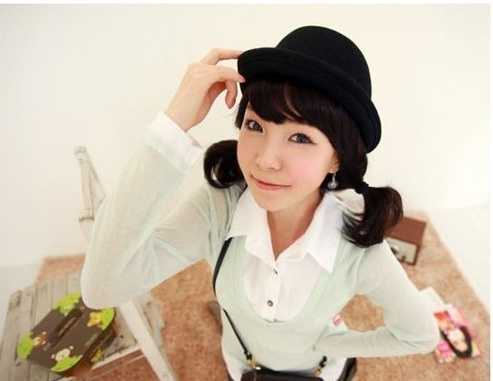 Free shipping Small fedoras women's summer woolen dome roll up hem fashion jazz hat a102