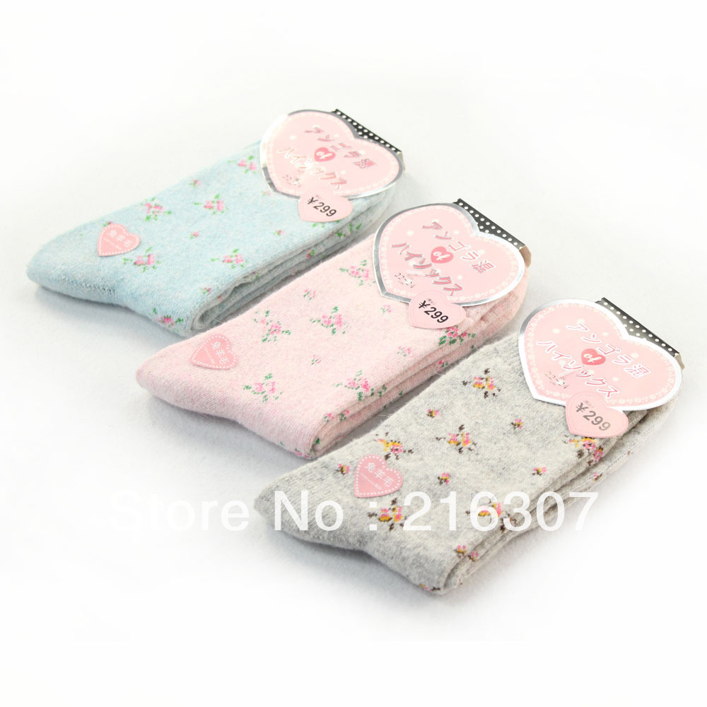 Free Shipping small flower women's high wool socks thickening socks