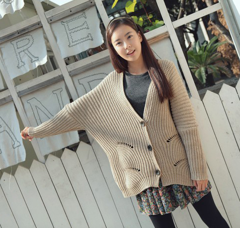 Free Shipping  small fresh cutout loose V-neck all-match sweater cardigan 2146 MY