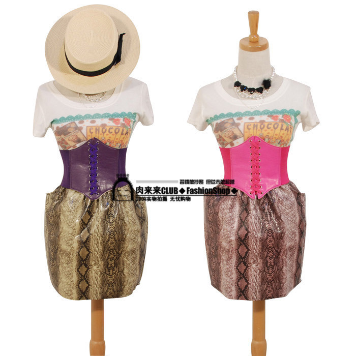 Free Shipping Small leather skirt fashion vintage punk high waist bud skirt a-line skirt - small serpentine pattern love