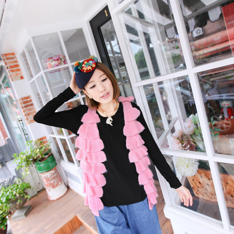 Free Shipping Small limited sweet elegant bow three-dimensional style pleuche sleeveless knitted sweater In Stock