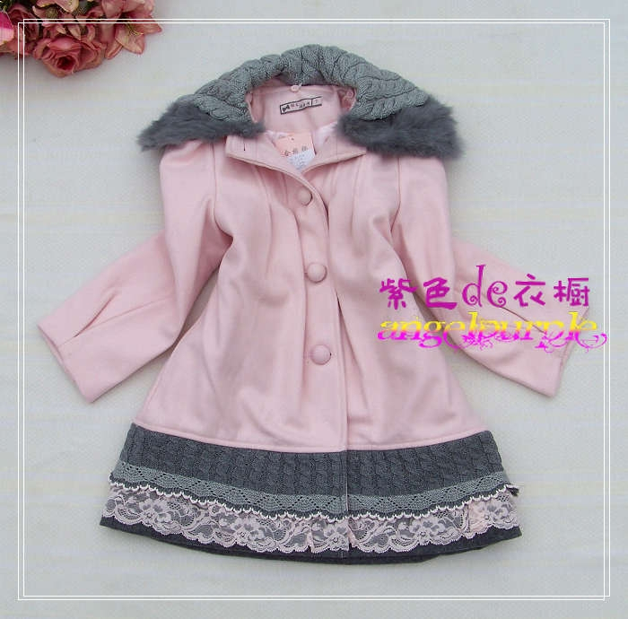free shipping Small sunshine girls clothing fur collar woolen cotton overcoat c13 268