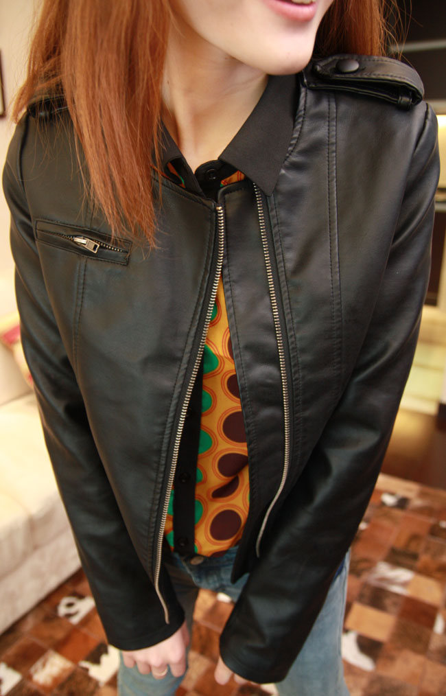Free shipping Small y all-match slim simple elegant o-neck female classic leather clothing