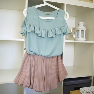 free shipping Smallerone co laciness sexy strapless chiffon t-shirt ruffle hem chiffon shirt