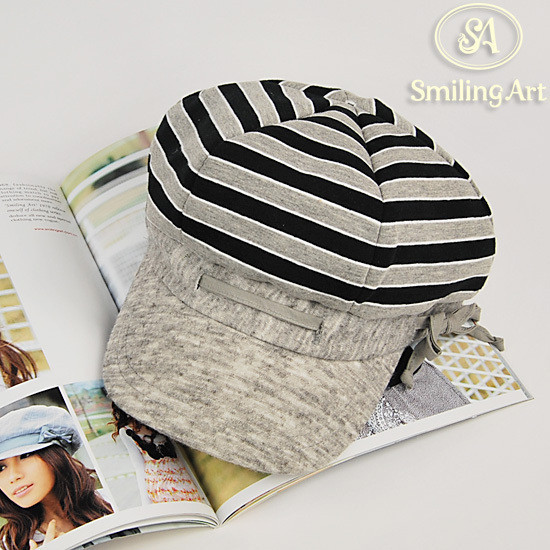 free shipping Smiling art sa summer women's navy stripe cotton 100% octagonal hat newsboy cap