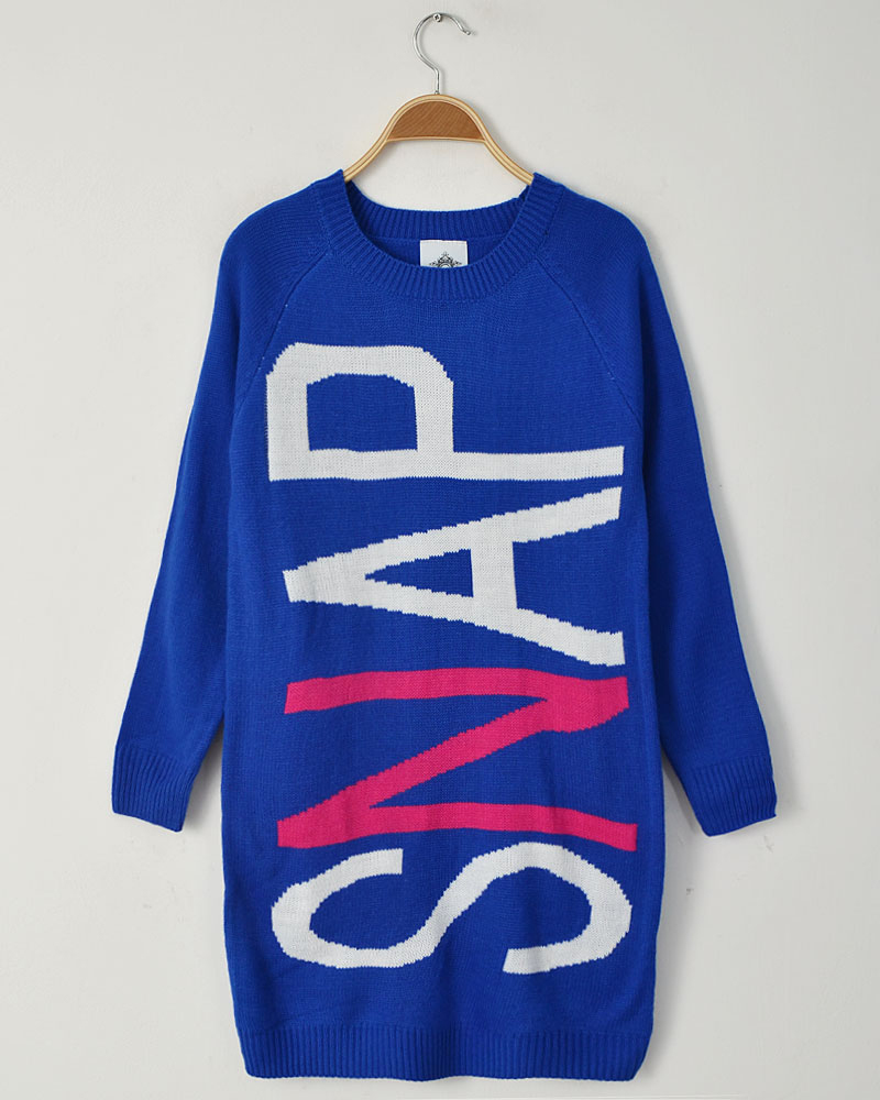 Free Shipping Snap letter pattern yarn knitted all-match long design pullover sweater one-piece dress 2 wholesale