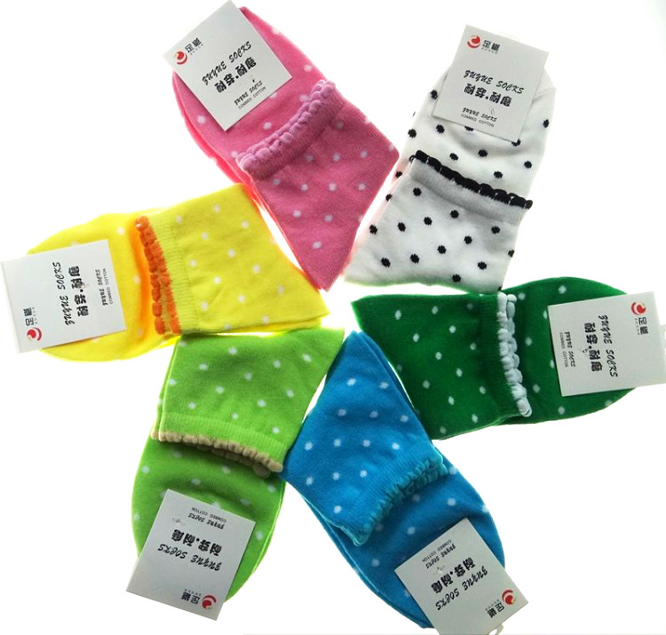 Free shipping Socks candy color block decoration knee stocking polka dot 100% cotton socks  10pair/lot