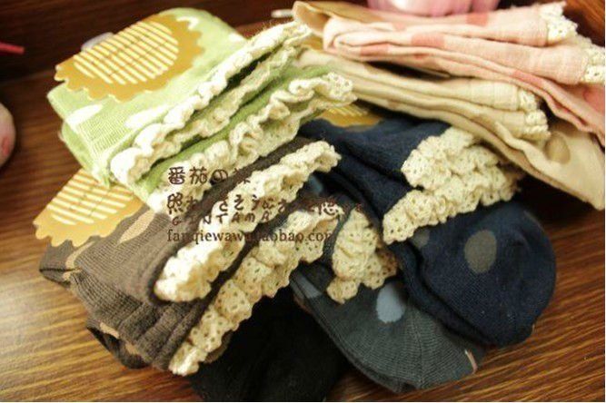 Free shipping socks lace decoration dot polka dot knee-high socks women's 100% cotton sock
