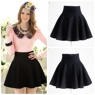 Free shipping solid black loose ladies wool blend pleated pantskirt dressy shorts 2013 new fashion