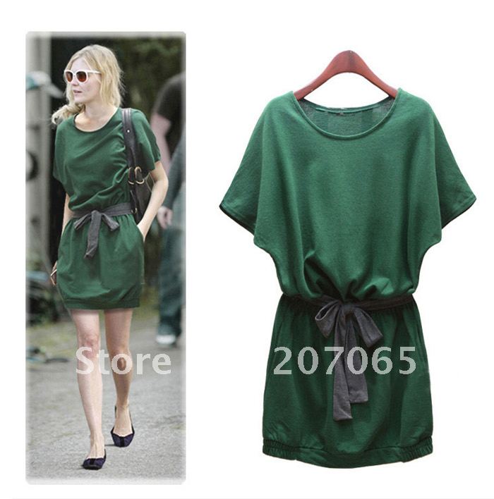 Free shipping Solid color short-sleeve women dress