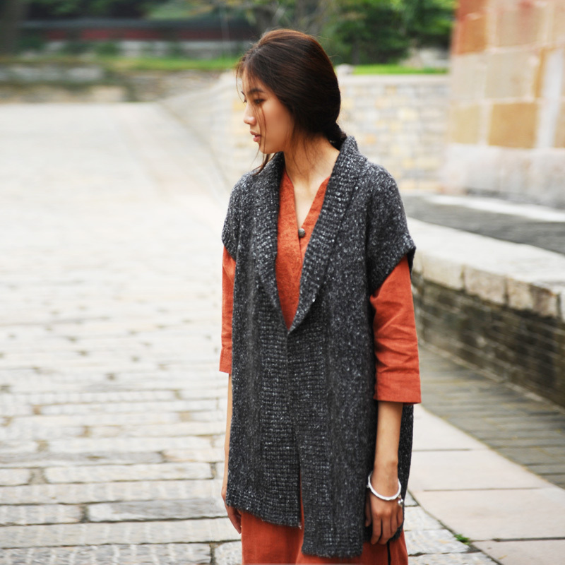 Free shipping Souline knitted loose medium-long cardigan sleeveless sweater sl2205