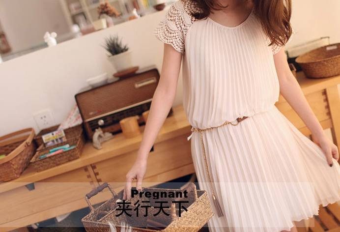 free shipping South Korea maternity tick the aesthetic fashion women spend 100 plait skirt pregnant women dress T42 romantic