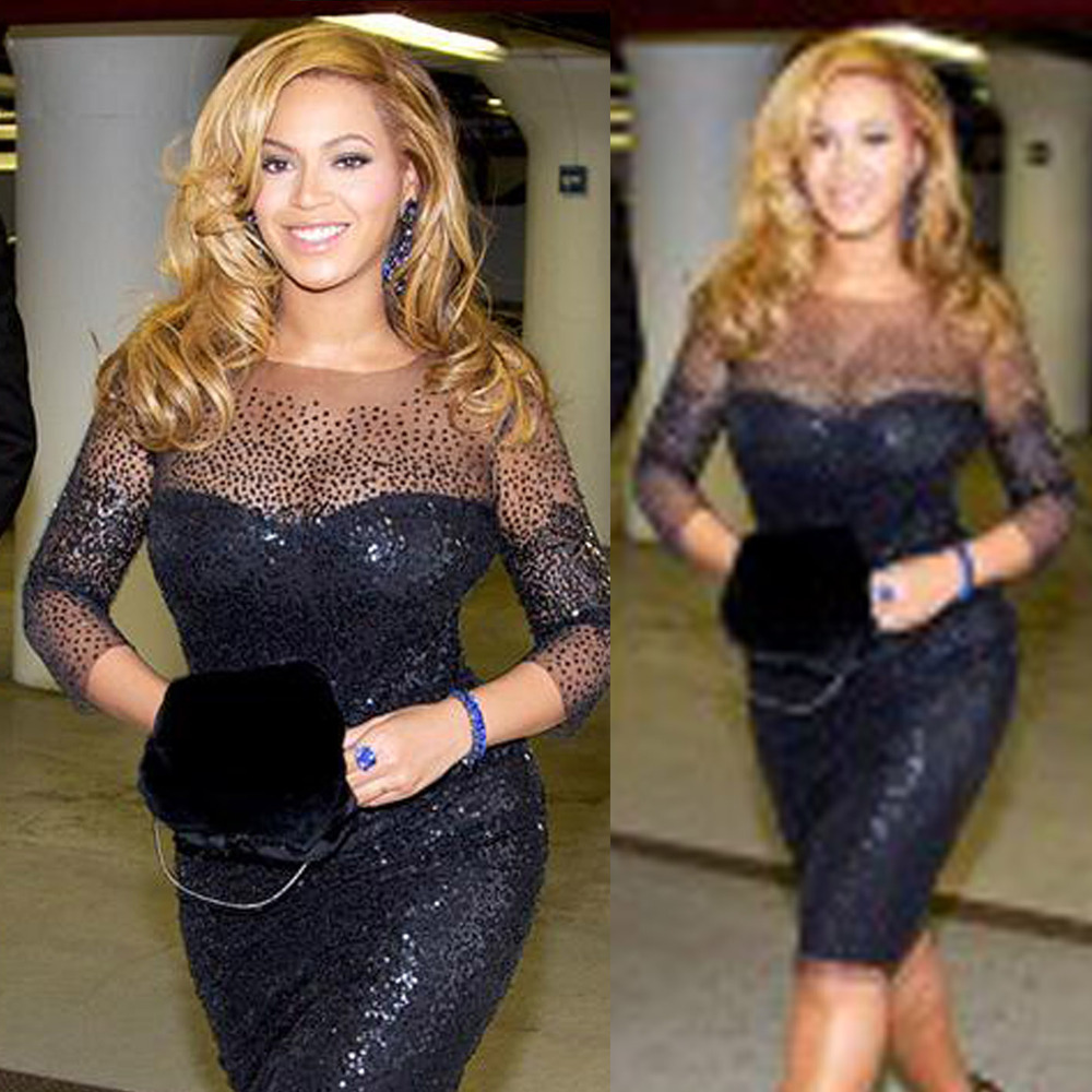 Free shipping Special Occasion Celebrity dresscap sleeve knee-length sequined dressCustome