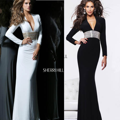 Free shipping Special Occasion Dress Celebrity dress Long sleeve V-neck Floor-Length Mermaid Crystal Bead Sexy Custome