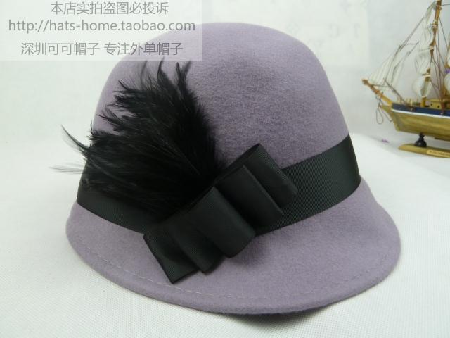 Free Shipping Special price Feather bow woolen cap wool cap bucket hats women's fedoras elegant