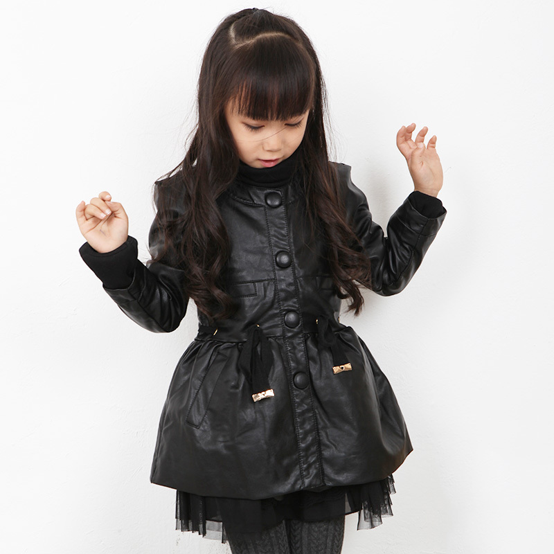 free shipping Spring 2013 children's clothing girl's water wash PU clothing motorcycle trench outerwear girl's dust coat