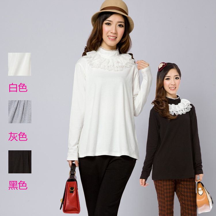 free shipping Spring 2013 maternity t-shirt stand collar maternity spring top maternity basic shirt fashion