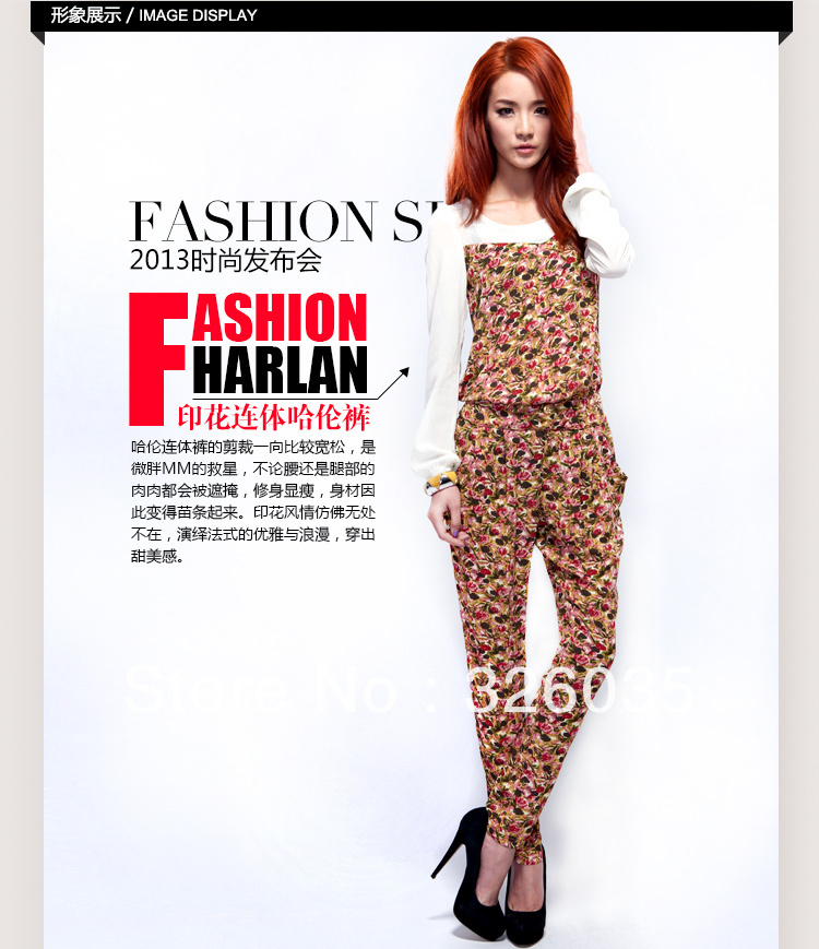 Free shipping Spring 2013 new senior chiffon floral stitching jumpsuits