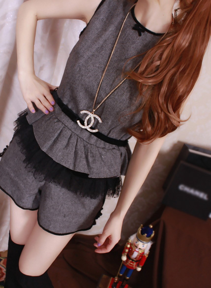Free shipping spring 2013 Office Lady grey Vest skirt +short pants set