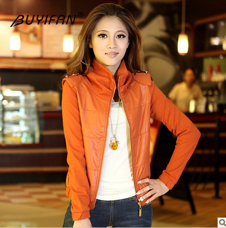 Free shipping Spring 2013 stand collar all-match rhinestones slim glossy female short jacket leather