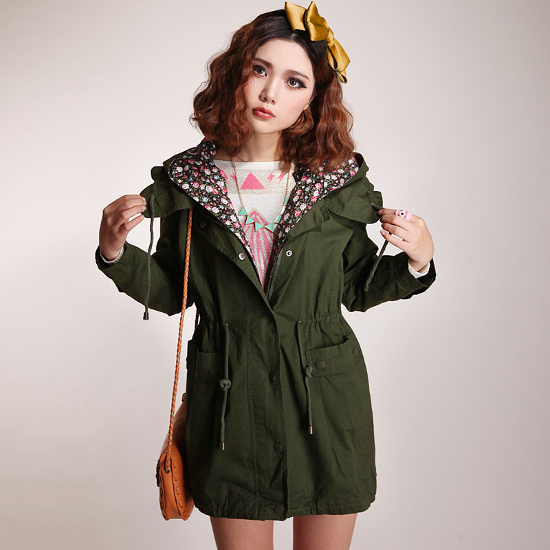 free shipping Spring 2013 women's rustic drawstring waist slim trench slim women's medium-long cotton-padded coat