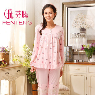 Free Shipping Spring and autumn 100% cotton long-sleeve sleepwear women's sweet lounge set 8623 Sleep & Lounge