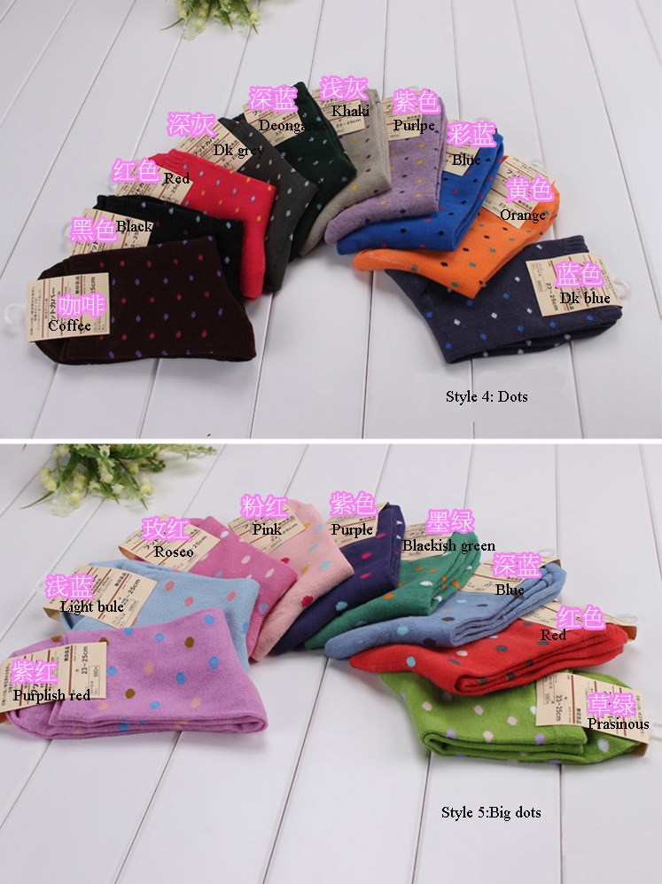 Free shipping spring and autumn 100% cotton socks  anti-odor multicolour candy socks 5 styles