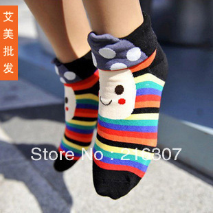 Free Shipping Spring and autumn cartoon socks 100% cotton stripe socks