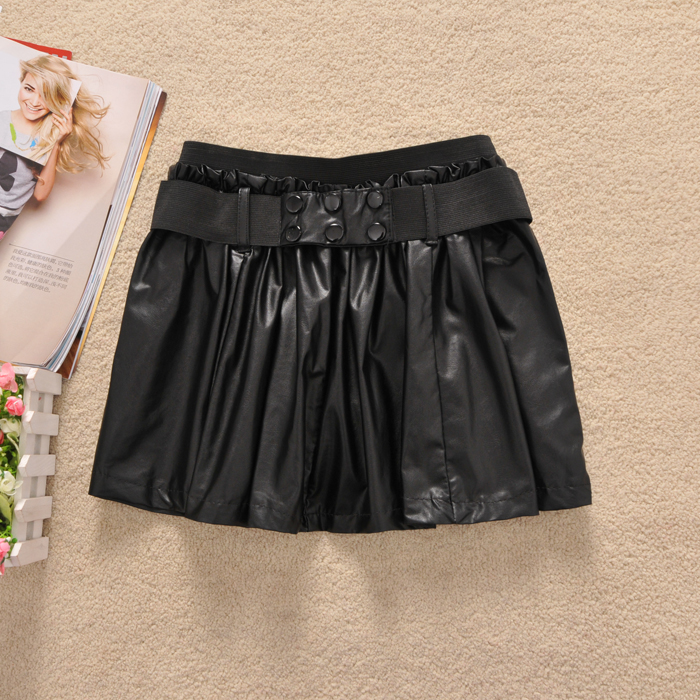 Free shipping Spring and autumn fashion all-match PU pleated skirt leather skirt bust skirt